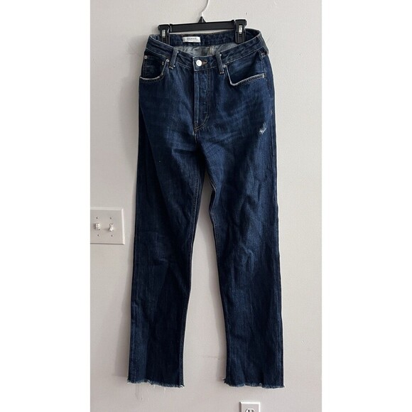 Zara Women Jeans 4 Premium Denim 30x33 Dark Wash Frayed Hem Straight Leg Classic - Picture 2 of 12